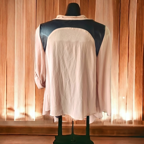 3/$40 Sale! Love Tree Lightweight flowy Cardigan with Faux Leather Shoulders - Picture 2 of 7